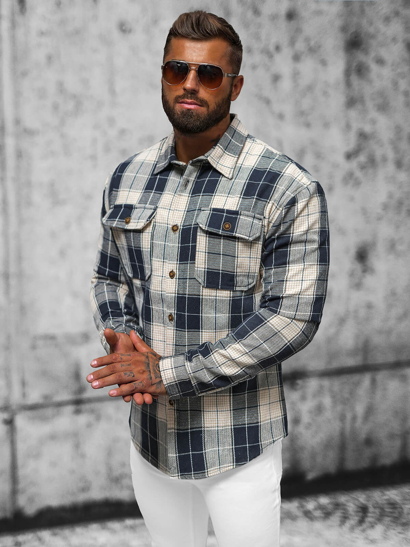 Ανδρικό πουκάμισο σκούρο-ναυτικό μπλε OZONEE NB/MC727BS