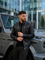 Ανδρικό δερμάτινο μπουφάν μαύρο OZONEE JS/11Z8137