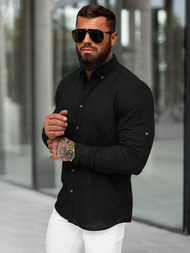 Ανδρικό πουκάμισο μαύρο OZONEE O/V144