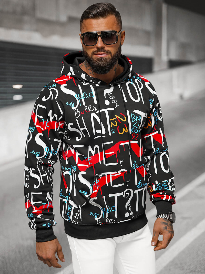 Ανδρικό Φούτερ με Kουκούλα Mαύρος OZONEE JS/8B1233/3