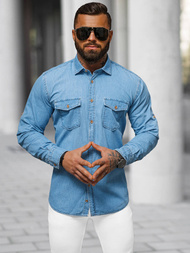 Ανδρικό τζιν πουκάμισο mπλε OZONEE O/225145