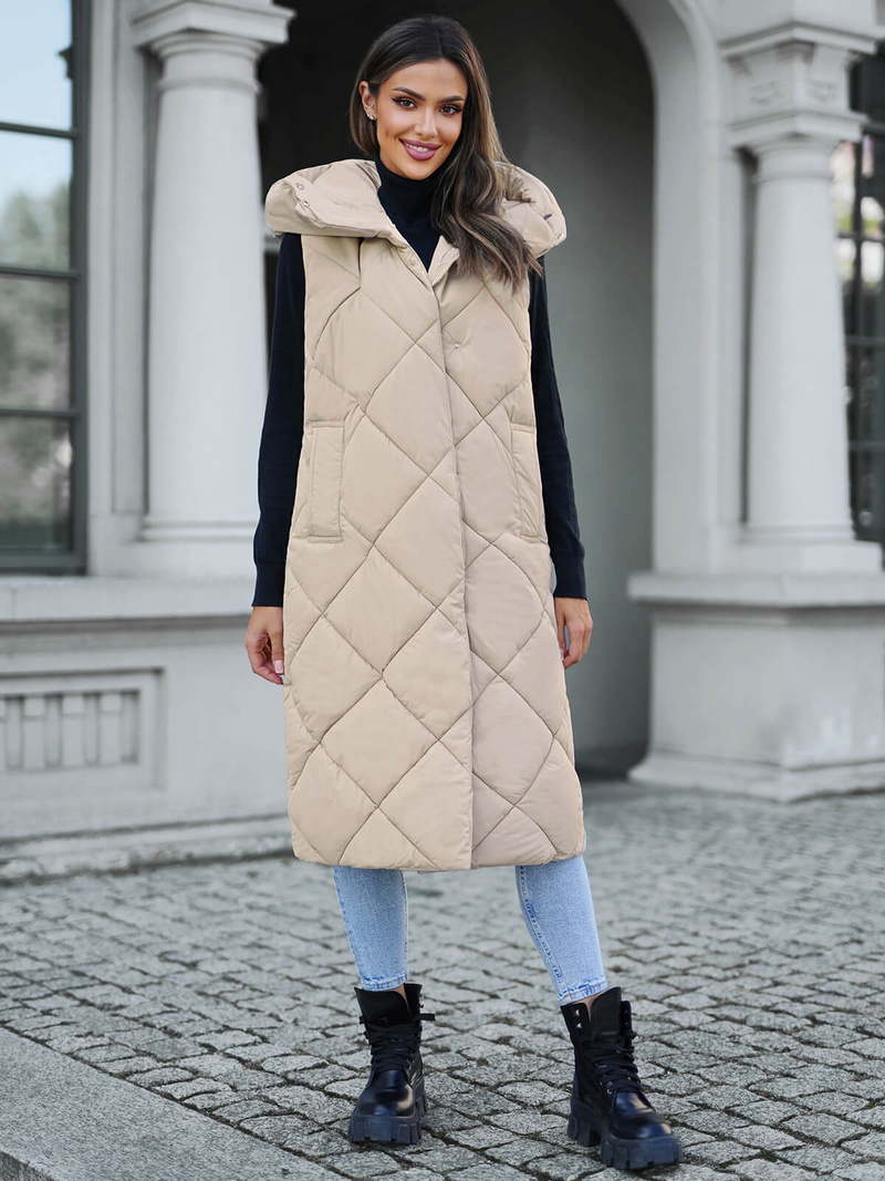 Γυναικείο αμάνικο μπουφάν μπεζ OZONEE JS/5M3165/62Z