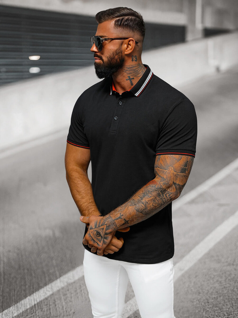 Ανδρική μπλούζα polo μαύρο OZONEE O/DA729