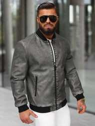 Ανδρικό δερμάτινο μπουφάν γραφίτη OZONEE JS/11Z8107