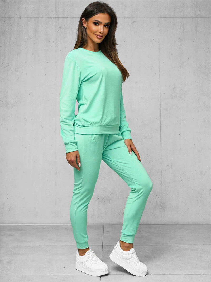 Γυναικείο βελούδινο σετ φόρμας σκούρο-μέντα OZONEE O/8C1173/139Z