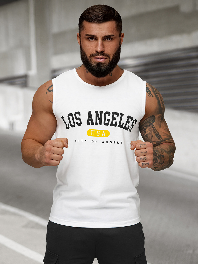 Ανδρικό αμάνικο μπλουζάκι λευκό OZONEE JS/8B1715/1Z