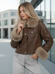 Γυναικείο δερμάτινο μπουφάν Σοκολάτα OZONEE JS/61M8513/158