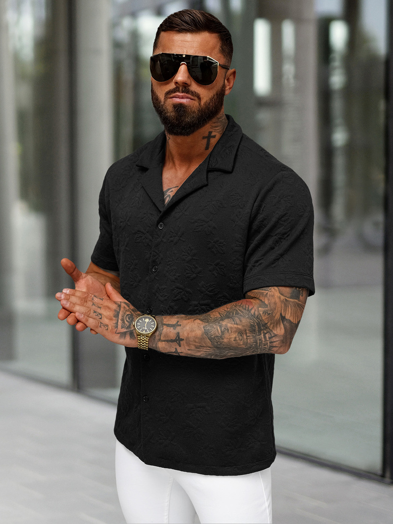 Ανδρικό πουκάμισο με κοντό μανίκι μαύρο OZONEE O/B2258