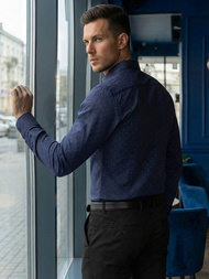 Ανδρικό πουκάμισο ναυτικό μπλε OZONEE V/V181Z