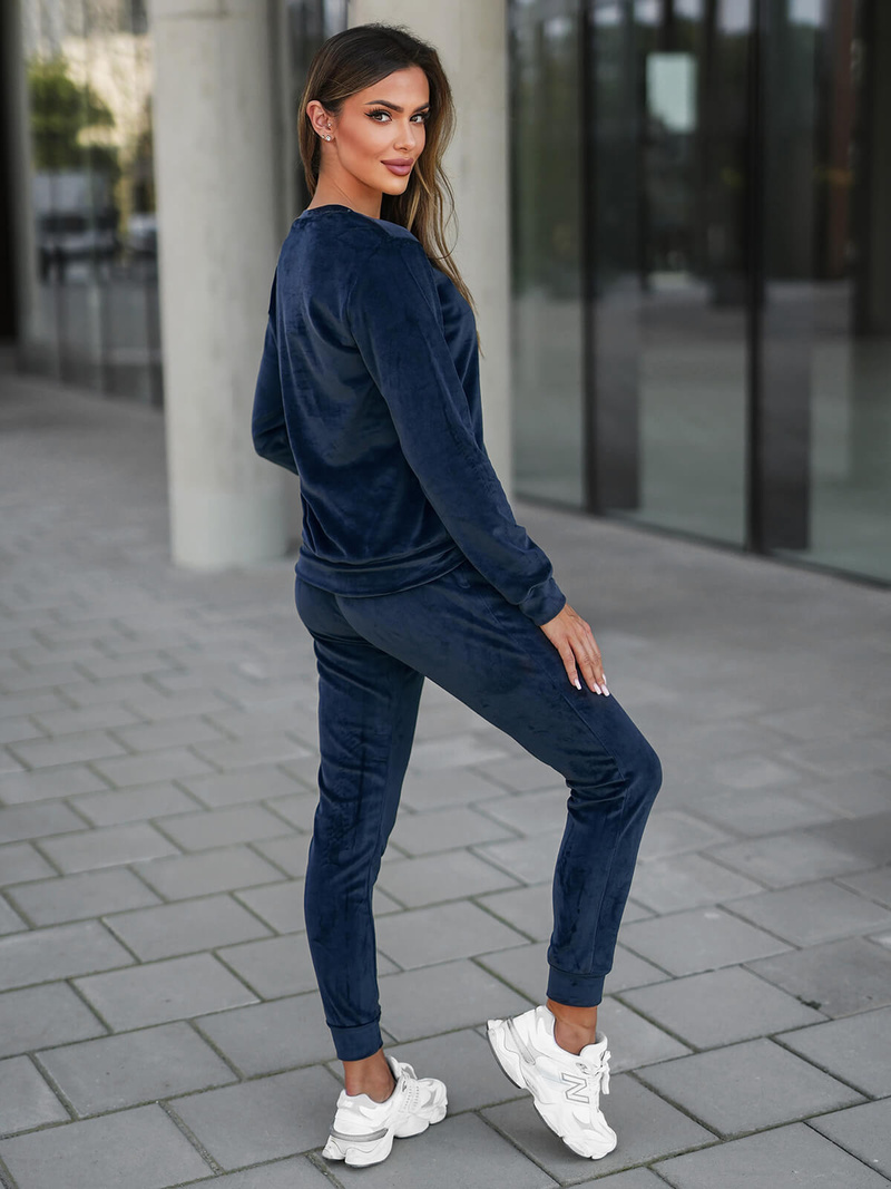 Γυναικείο βελούδινο σετ φόρμας ναυτικό μπλε OZONEE O/8C1173/25