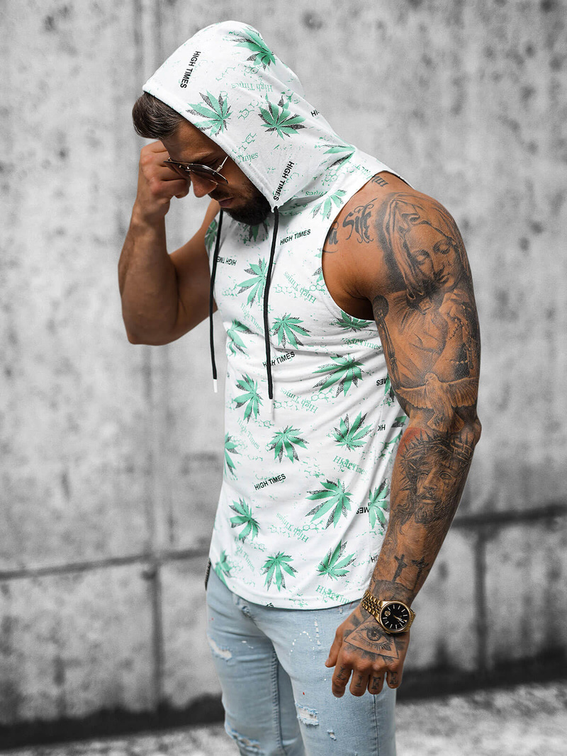 Ανδρικό αμάνικο μπλουζάκι ασπρό-πράσινο OZONEE O/BL306Z