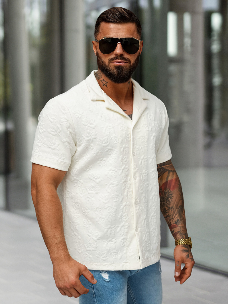 Ανδρικό πουκάμισο με κοντό μανίκι eκρού OZONEE O/B2258