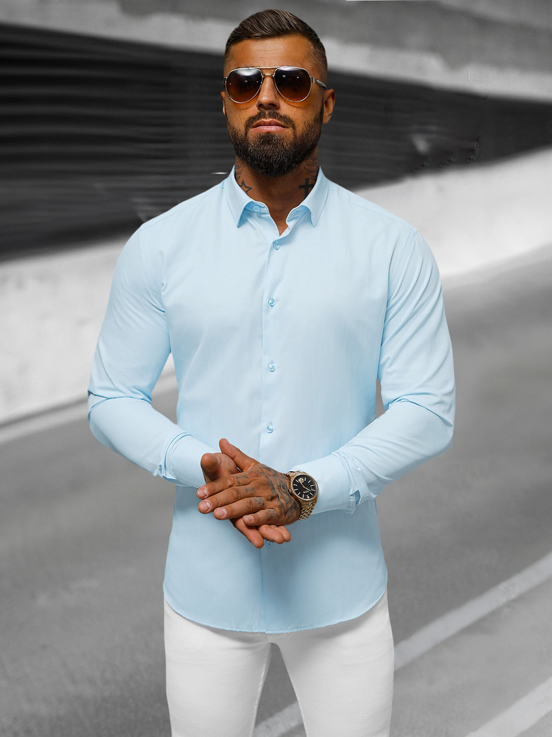 Ανδρικό πουκάμισο ανοιχτό-μπλε OZONEE O/V59