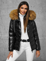 Γυναικείο μπουφάν mαύρο και καφέ OZONEE JS/5M3138/392B