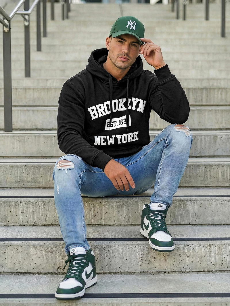 Ανδρικό Φούτερ με Κουκούλα μαύρο OZONEE JS/8B1767/3Z