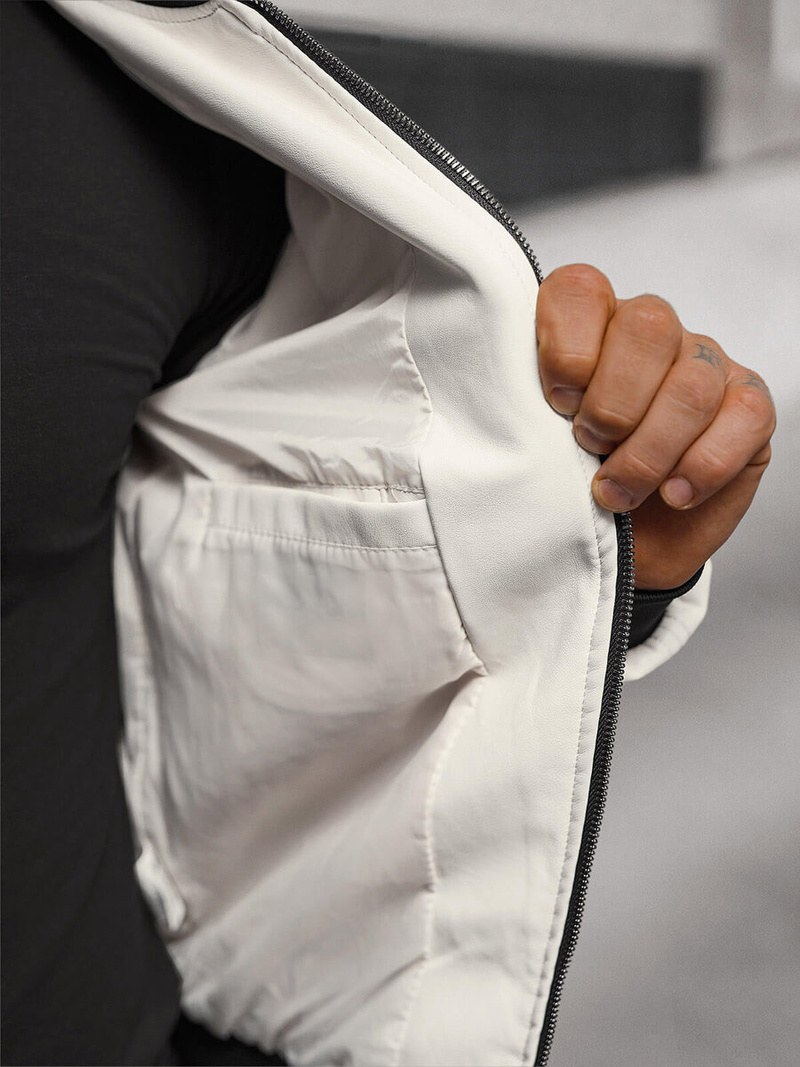 Ανδρικό δερμάτινο μπουφάν λευκό OZONEE O/88120