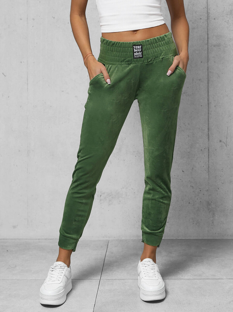 Γυναικείο βελούδινο παντελόνι φόρμας χακί OZONEE O/CR98108