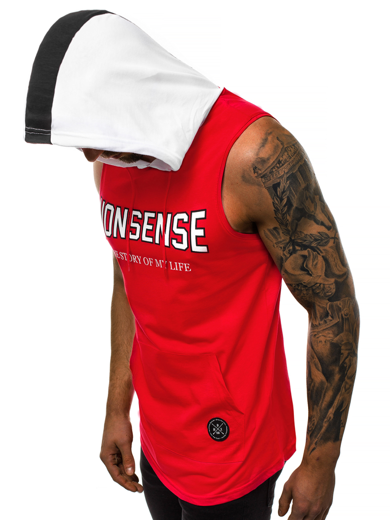 Ανδρικό μπλουζάκι με κουκούλα Κόκκινο OZONEE MAD/2882Z