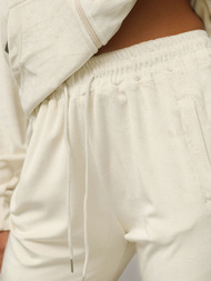 Γυναικείο βελούδινο σετ φόρμας eκρού OZONEE JS/8C1176/155Z