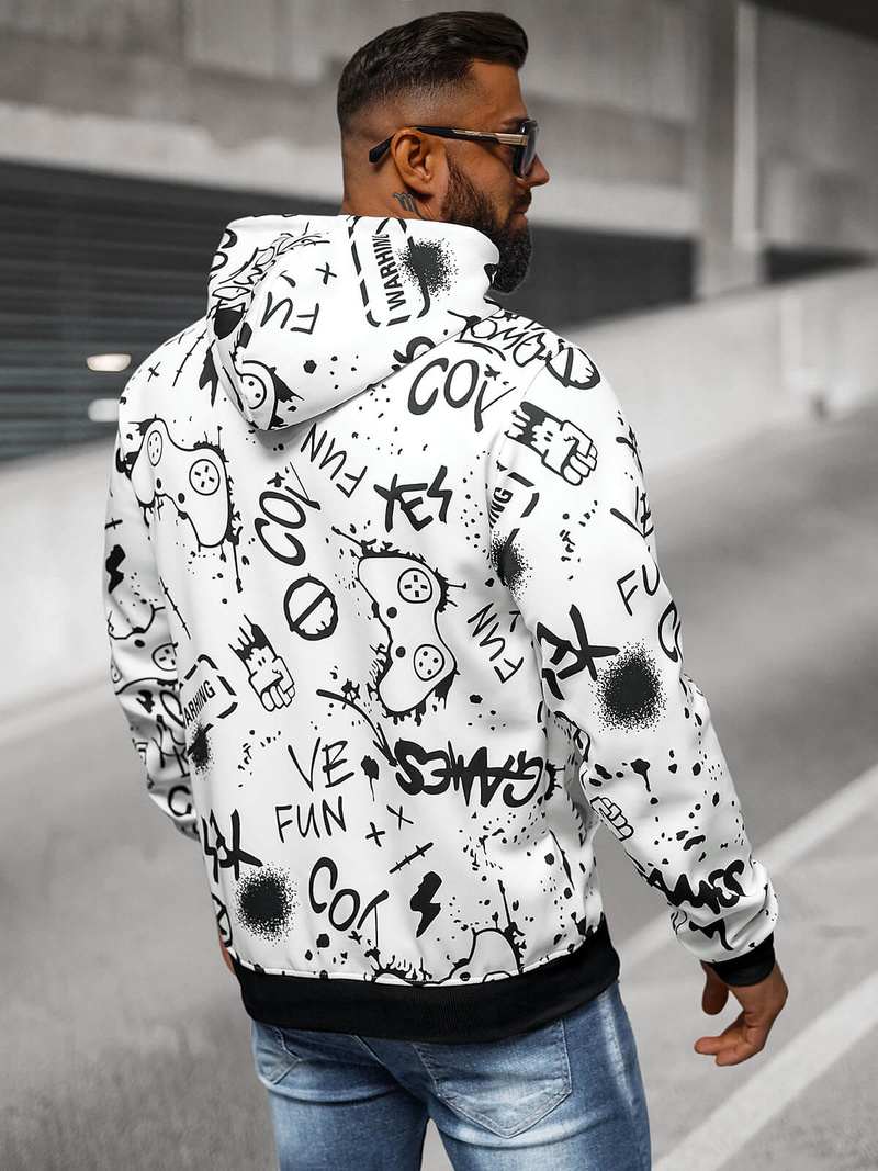 Ανδρικό Φούτερ με Kουκούλα λευκό OZONEE JS/8B1227/1