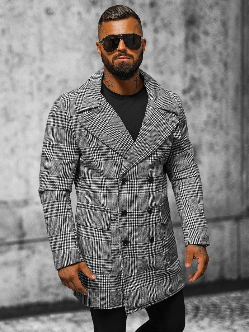 Ανδρικό παλτό μαύρο-λευκό OZONEE JS/JP1192Z