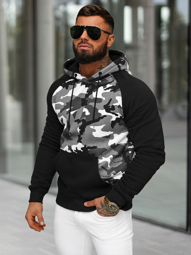 Ανδρικό Φούτερ με Κουκούλα Γκρί OZONEE JS/8B158/2