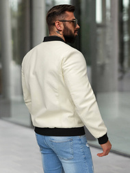 Ανδρικό δερμάτινο μπουφάν eκρού OZONEE JS/11Z8107