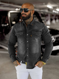 Ανδρικό τζιν πουκάμισο γραφίτη OZONEE O/51413