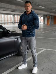 Ανδρικό βελούδινο Φούτερ με Kουκούλα ναυτικό μπλε OZONEE JS/8B1168/25Z