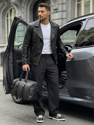 Ανδρικό δερμάτινο μπουφάν μαύρο OZONEE JS/11Z8067Z