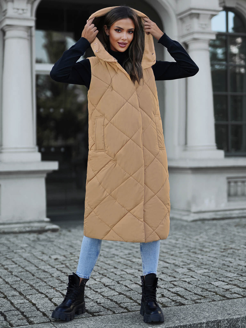 Γυναικείο αμάνικο μπουφάν kαμήλα OZONEE JS/5M3165/84Z