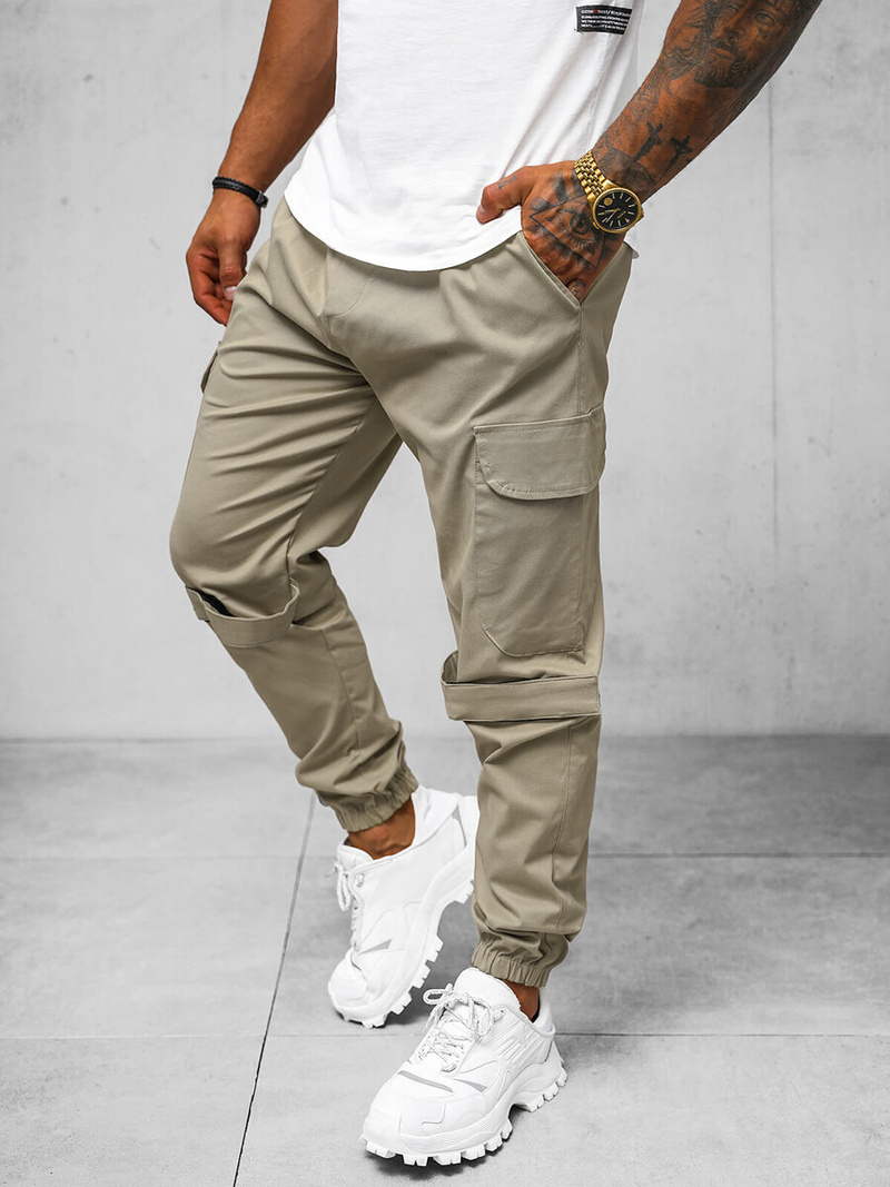 Ανδρικό παντελόνι chino jogger mπεζ OZONEE O/G3014Z
