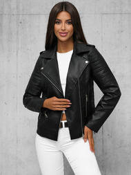 Γυναικείο δερμάτινο μπουφάν μαύρο OZONEE JS/11Z8097Z
