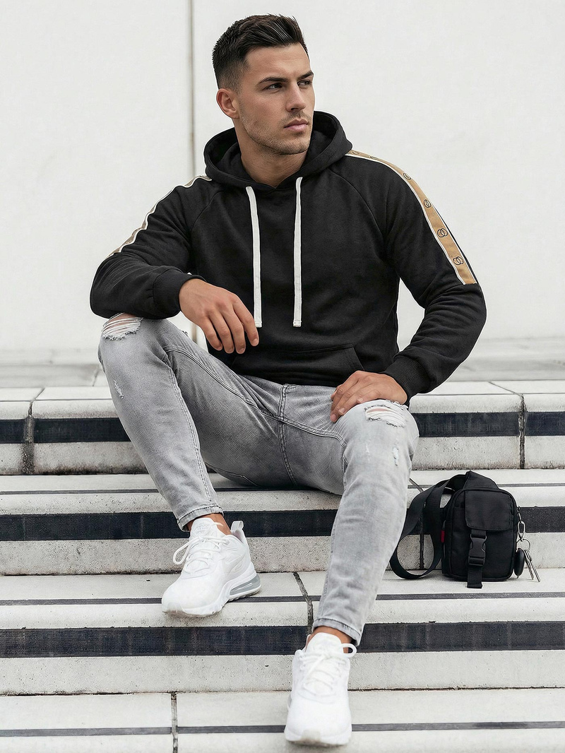 Ανδρικό Φούτερ με Κουκούλα μαύρο OZONEE JS/8B1730/3Z