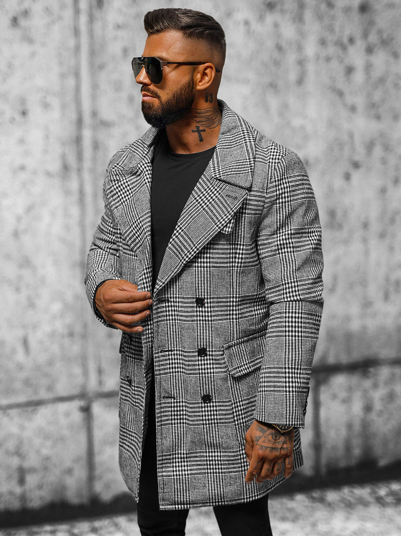 Ανδρικό παλτό μαύρο-λευκό OZONEE JS/JP1192Z