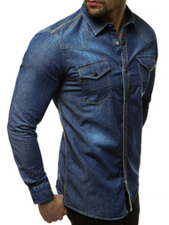 Ανδρικό τζιν πουκάμισο σκούρο-μπλε OZONEE R/3053