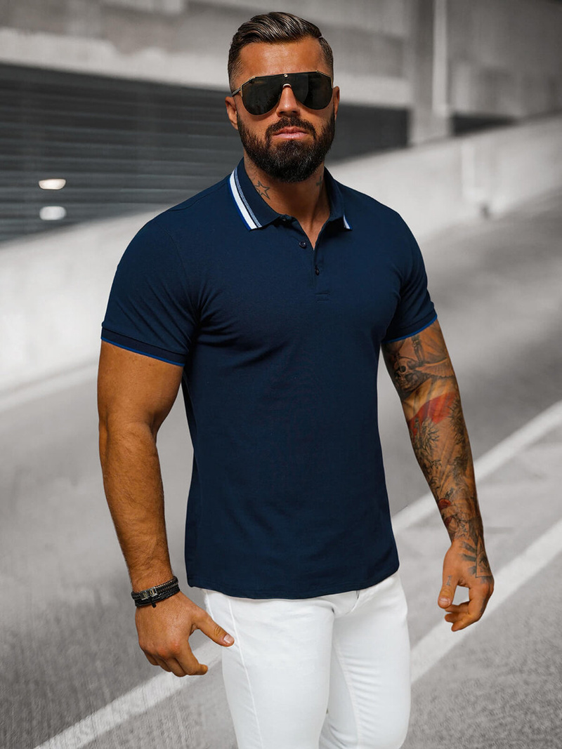 Ανδρική μπλούζα polo ναυτικό μπλε OZONEE O/DA719