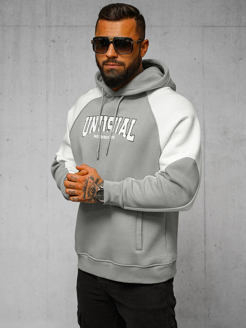 Φούτερ με Κουκούλα Γκρί OZONEE O/SWE23027Z