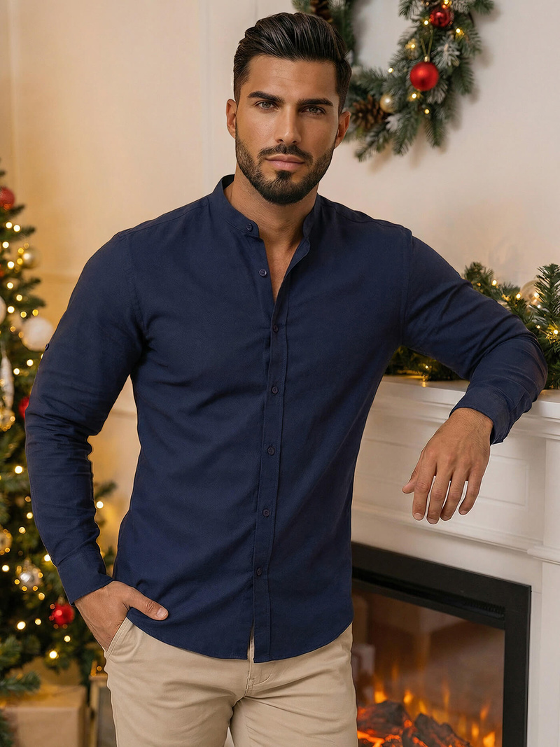 Ανδρικό πουκάμισο ναυτικό μπλε OZONEE O/V69Z