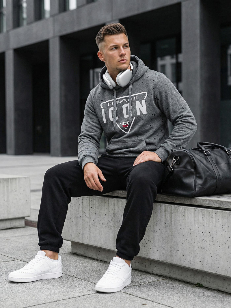 Ανδρικό Φούτερ με Κουκούλα γραφίτη OZONEE JS/8B1737/5