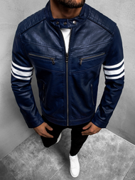 Ανδρικό δερμάτινο μπουφάν ναυτικό μπλε OZONEE YD/BF59359Z