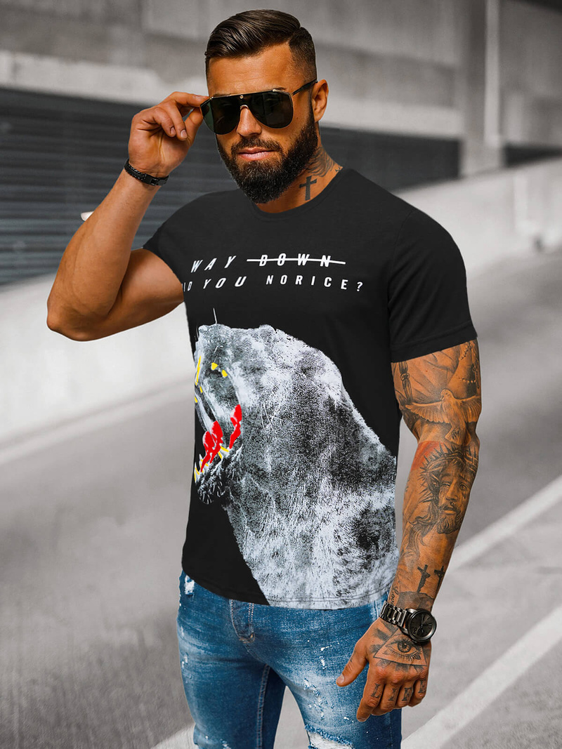 Ανδρικό μπλουζάκι μαύρο OZONEE O/T127/3Z