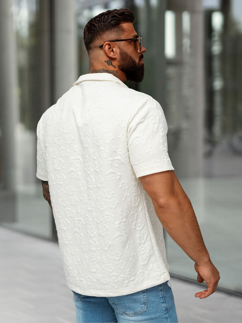 Ανδρικό πουκάμισο με κοντό μανίκι eκρού OZONEE O/B2258