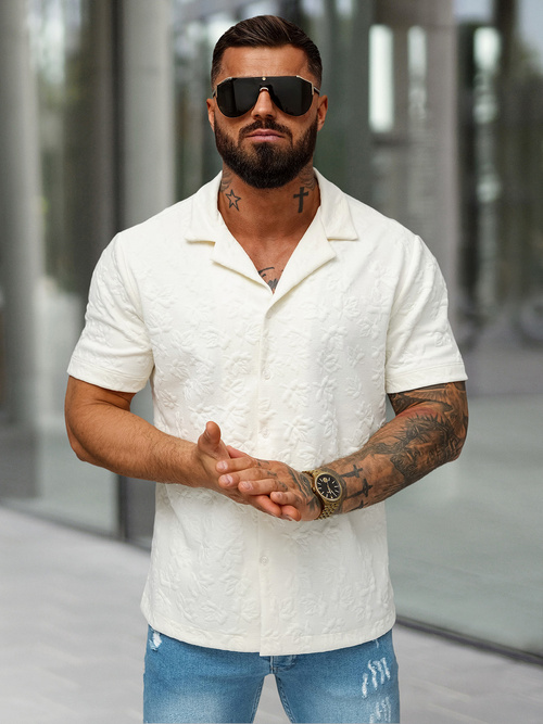 Ανδρικό πουκάμισο με κοντό μανίκι eκρού OZONEE O/B2258