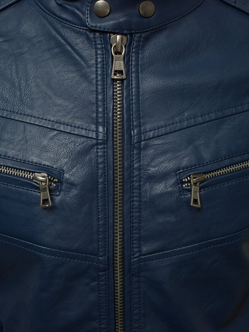 Ανδρικό δερμάτινο μπουφάν ναυτικό μπλε OZONEE YD/BF59359