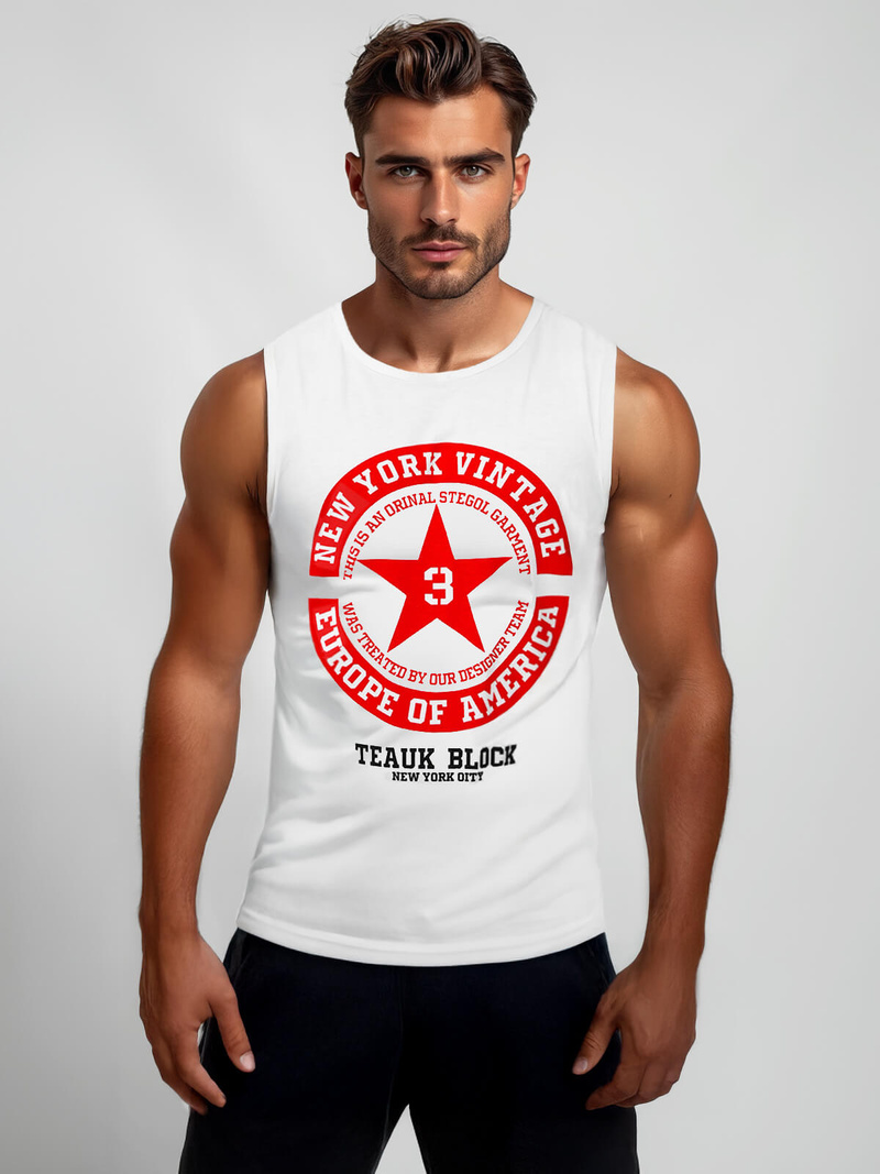 Ανδρικό αμάνικο μπλουζάκι λευκό OZONEE JS/8B1721/1