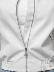 Γυναικείο δερμάτινο μπουφάν λευκό OZONEE O/G116
