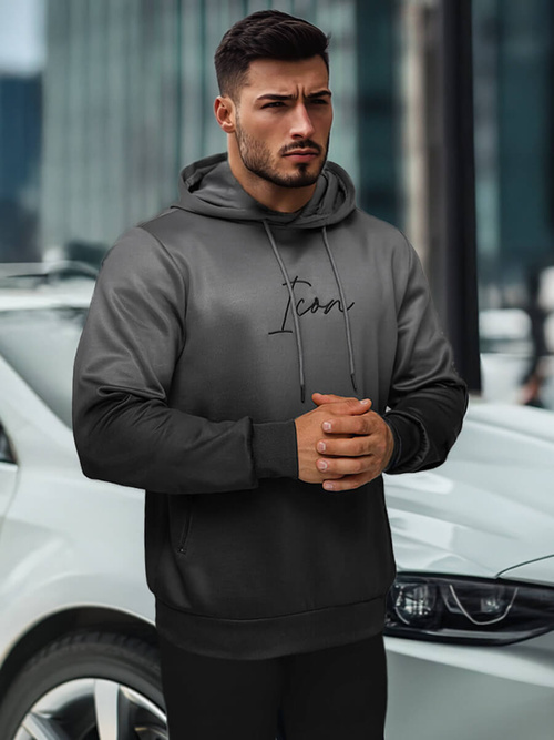 Ανδρικό Φούτερ με Κουκούλα γραφίτης-μαύρος OZONEE JS/27B6501/5Z