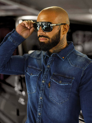 Ανδρικό τζιν πουκάμισο μπλε OZONEE O/51410