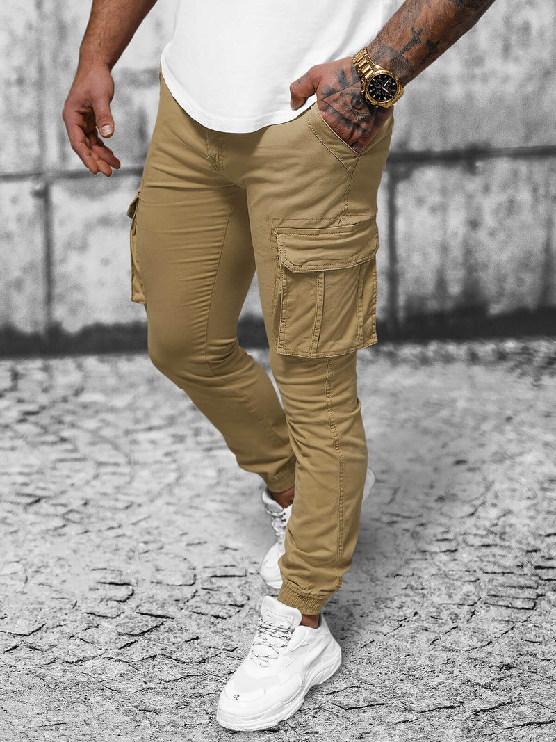 Ανδρικό παντελόνι chino jogger mπεζ OZONEE NB/MP0202K